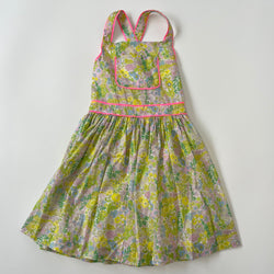 Jacadi Green Liberty Print Neon Pink Pinafore Dress Second Hand Used Preloved Preowned