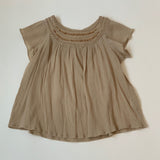 Bonpoint Stone Gauzy Cotton Blouse With Wooden Bead Trim : 6 Years