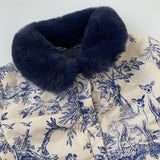 Monnalisa Toile De Jouy Jacket With Faux Fur Collar: 8 Years