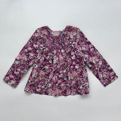 Bonpoint Purple Toned Liberty Print Blouse With Smocking: 4 Years