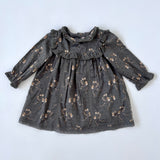 Bonpoint Grey Floral Swiss Dot Dress With Lace Trim: 12 Months