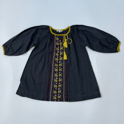 Caramel Girls Folk Embroidered Dress Grey Ochre Purple Second Hand Used Preloved