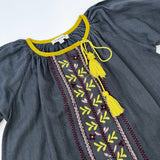 Caramel Dark Grey Brushed Cotton Folk Style Dress With Embroidery: 4 Years
