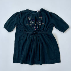 Caramel Petrol Blue Embroidered Cheesecloth Dress: 3 Years