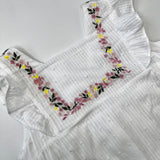 Tartine et Chocolat White Swiss Dot Dress With Floral Embroidery: 4 Years