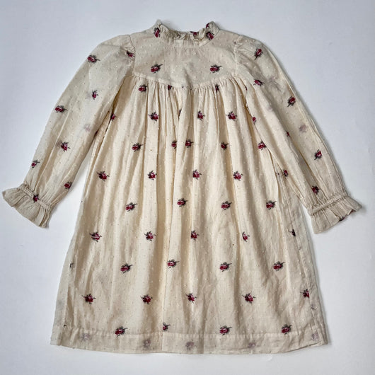Bonpoint Rose Print Swiss Dot Dress With High Collar: 6 Years