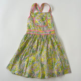 Jacadi Green Liberty Print Neon Pink Pinafore Dress Second Hand Used Preloved Preowned