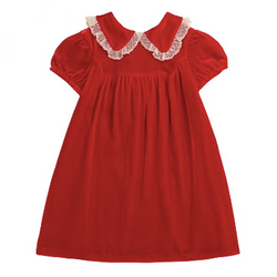 Bonpoint red velvet lace collar dress festive Christmas Special Occasion Couture Magie