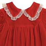 Bonpoint Red Velvet Dress With Lace Collar: 12 Years (Brand New)