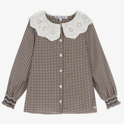 Tartine et Chocolat Check Blouse With Lace Collar: 14 Years