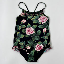 Dolce & Gabbana Black Rose Print Girls Swimsuit Secondhand Used Preloved 