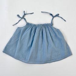 Caramel Powder Blue Cotton Summer Top With Ties: 12 months