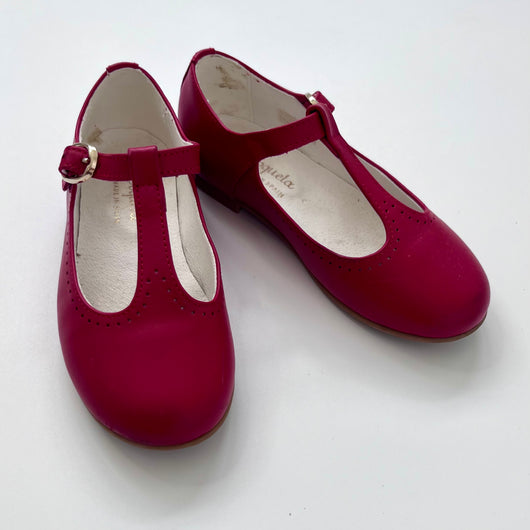 La Coqueta Red Leather T-Bar Shoes: Size EU25