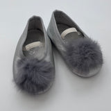 Papouelli Silver Pram Shoes With Pom: Size EU 20