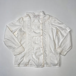 Bonpoint White Cotton Pintuck Blouse With Lace Trim: 6 Years