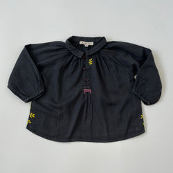 Caramel Dark Grey Brushed Cotton Blouse With Embroidery: 18 Months