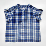Bonpoint Collarless Blue Check Short Sleeve Shirt: 2 Years