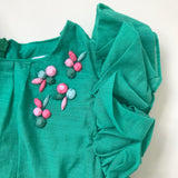 Tartine et Chocolat Green Cotton Mix Dress With Bead Trim: 3 Years (Brand New)