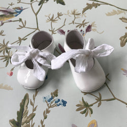 Baby Dior White Patent Baby Ballet Pumps With Ribbon Tie: Size 17