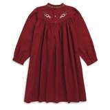 Bonpoint Maroon Dress With Embroidery