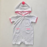 Sunuva White Towelling Romper With Neon Pink Trim: 6-12 Months