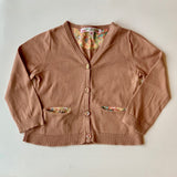 Bonpoint Tobacco Cotton Cardigan With Liberty Print Trim: 2 Years