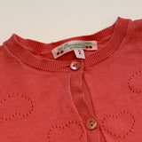 Bonpoint Coral Pink Heart Embossed Cotton Cardigan: 2 Years