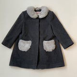 Il Gufo Girls Grey Wool Cashmere Traditional Style Coat With Fur Collar secondhand used preloved 