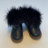 Pom D'Api Navy Fur Trim Boots: Size 29