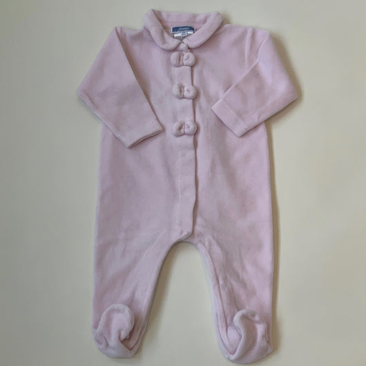 Jacadi Pink Velour All-In-One With Bow Detail: 6 Months