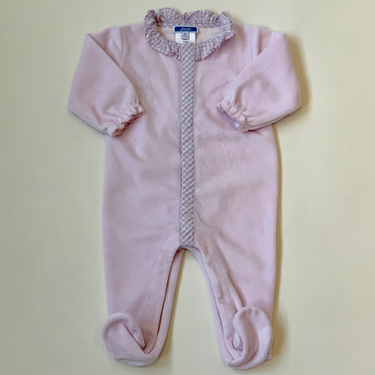 Jacadi Pink Velour All-In-One With Tartan Frill Collar: 6 Months