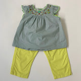 Bonpoint Teal Sleeveless Blouse With Neon Embroidery: 18 Months