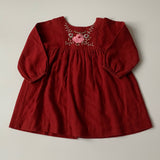 Bonpoint Maroon Wool Mix Dress With Embroidery: 2 Years