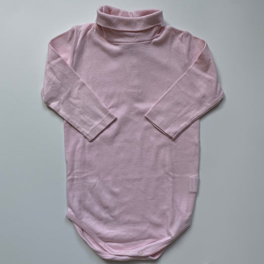 Bonpoint Pale Pink Cotton Poloneck Bodysuit: 2 Years