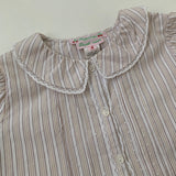 Bonpoint Taupe Stripe Blouse With Lace Trim : 4 Years