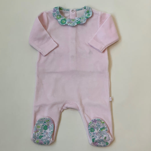 Jacadi Pale Pink Velour All-In-One With Liberty Print Collar: 18 Months