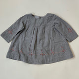 Bonpoint Grey Brushed Cotton Dress With Pink Embroidery: 12 Months