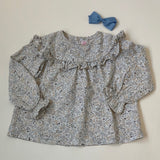 La Coqueta Blue Floral Print Blouse With Frill: 2 Years