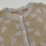 Bonpoint Cream And Gold Heart Print Cardigan: 2 Years