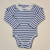 Jacadi Blue And White Stripe Bodysuit With Collar: 24 Months