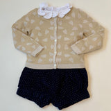 Bonpoint Cream And Gold Heart Print Cardigan: 2 Years