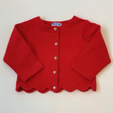 Jacadi Red Thick Cotton Cardigan With Scallop Hem: 24 Months