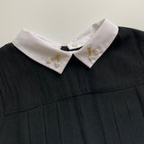 Bonpoint Black Crepe Pleated Dress With Embroidered Collar: 10 Years