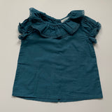 Marie-Chantal Teal Blouse With Lace Trim Collar: 12 Months