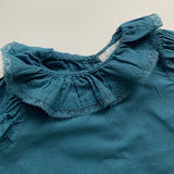 Marie-Chantal Teal Blouse With Lace Trim Collar: 12 Months