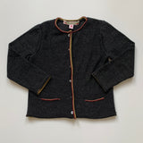 Bonpoint Grey Wool Cardigan With Mustard And Maroon Rolled Hem: 18 Months