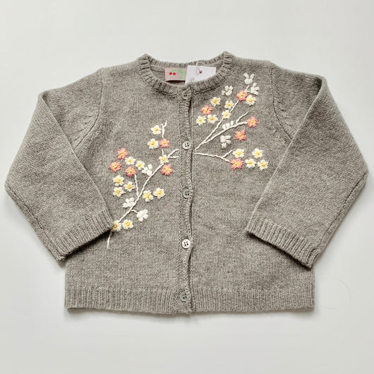 Bonpoint Grey Wool Cardigan With Floral Embroidery: 18 Months (Brand New)