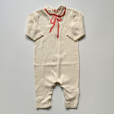 Bonpoint Cream Cotton Romper With Bow Detail: 6 Months