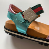 Gucci Girls Pink And Green Metallic Strap Sandals: Size 32 secondhand preloved used preowned