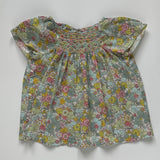 Bonpoint Mint Green Liberty Print Blouse With Smocking: 6 Years